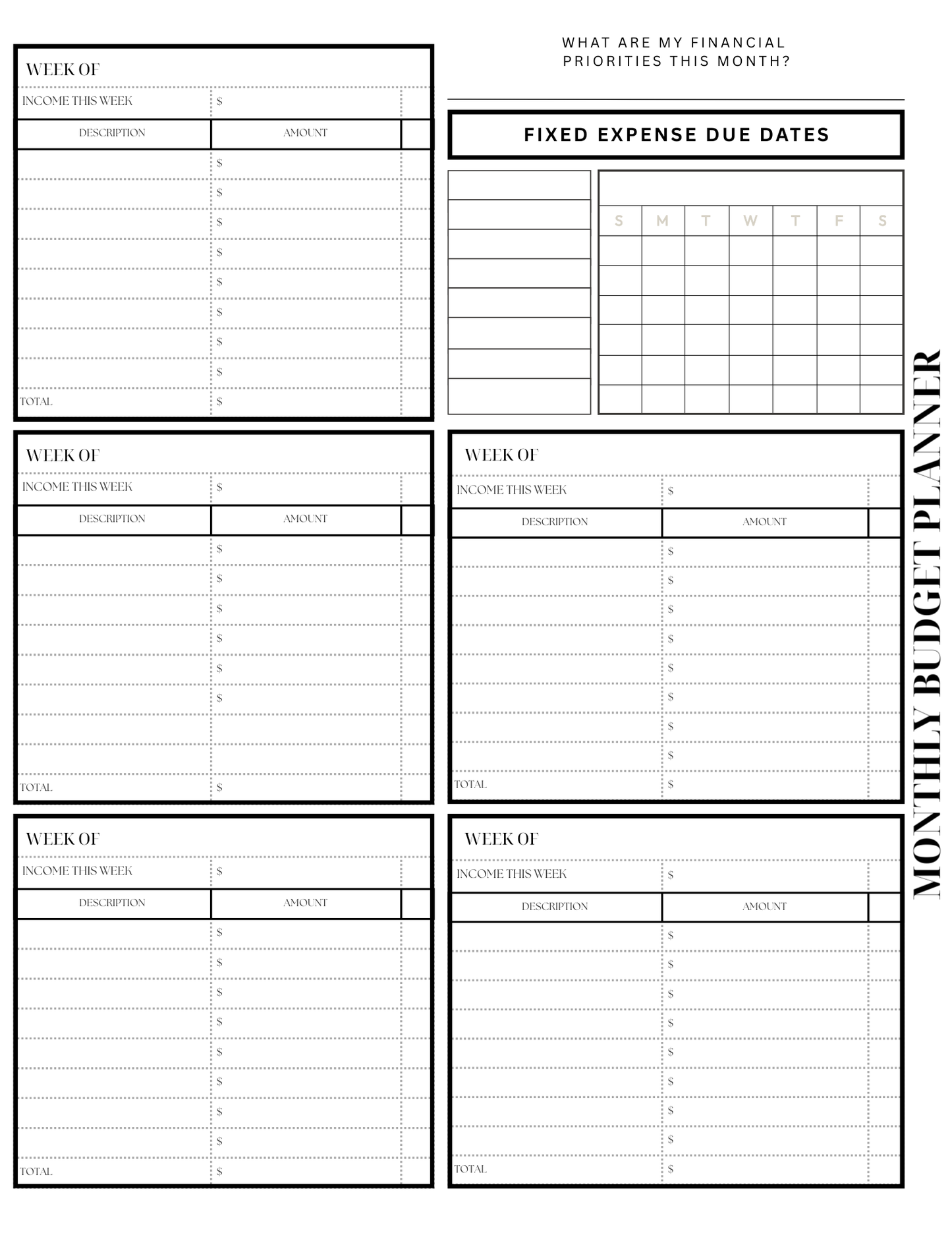 Free Monthly Budget Planner Sheet