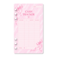 Pink Dreamy Ribbon cash tracker insert with satin bow details, a marble-inspired background, and pre-punched holes for an A6 budget binder.