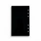 Black planner cover with ring binding on a white background