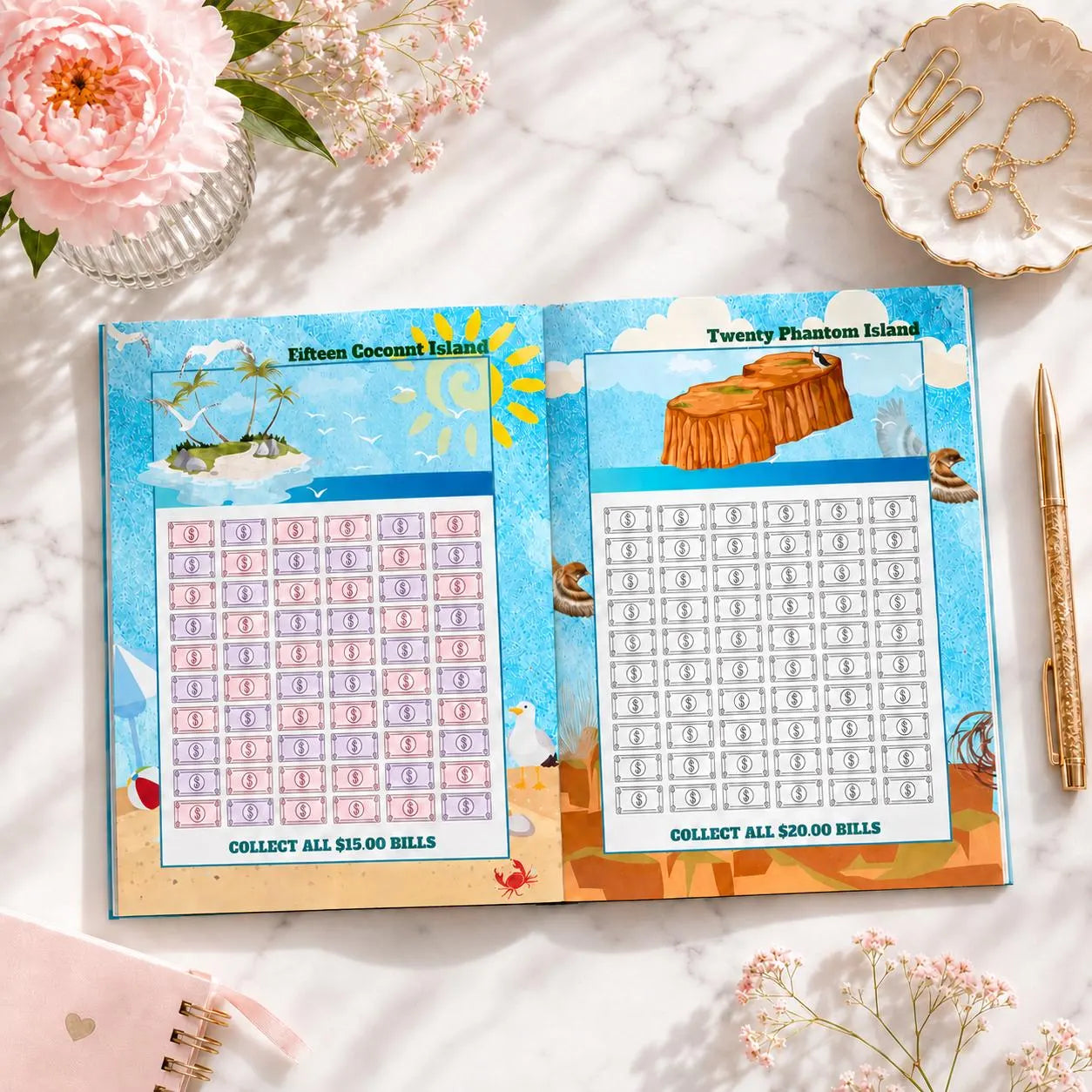 Map to 10K savings challenge by Budget Babe Studio, a reusable cash-stuffing tracker designed to help you save $10,000 and track your progress toward your financial goal.